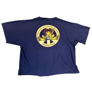 Peace Frogs Organic Mens T Shirt 3XL Cotton Hippie Blue Y2K One World One Peace